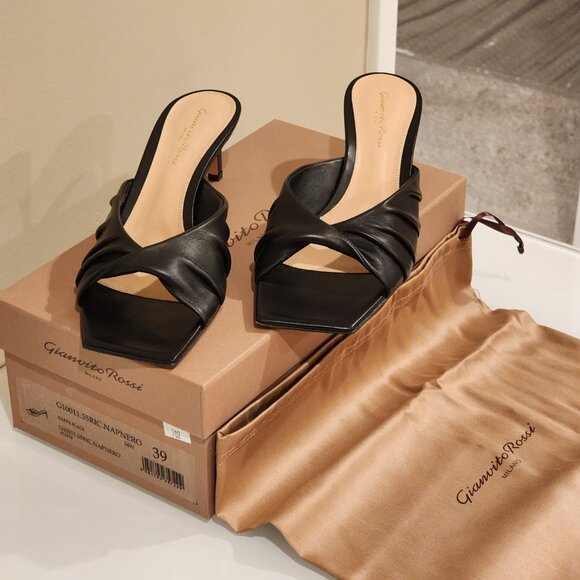 Brand New EU39 GIANVITO ROSSI Selene 55 Black OpenToe Mule Soft Leather - Picture 1 of 12